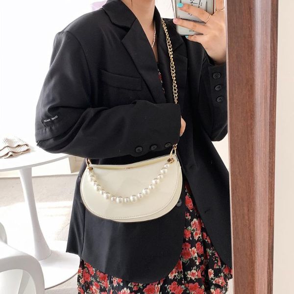 

fashion crossbody bags women's chain design female shoulder bag small fresh with pearl decoration for youth girls totes