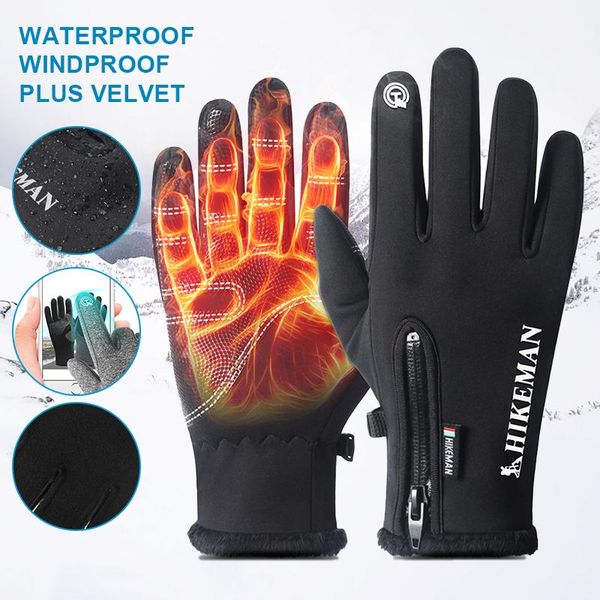 

cycling gloves outdoor camping men's thermal anti-slip touch screen ski drving bicycle riding shooting motor, Black