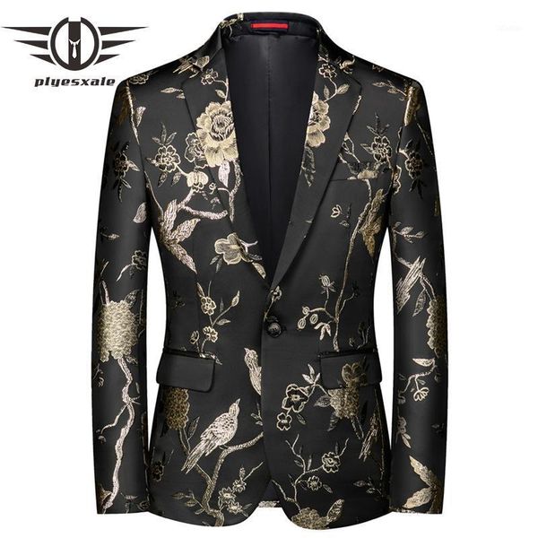 

men's suits & blazers plyesxale luxury floral blazer masculino americana hombre mens stage wear autumn man flowers casual slim fit q990, White;black