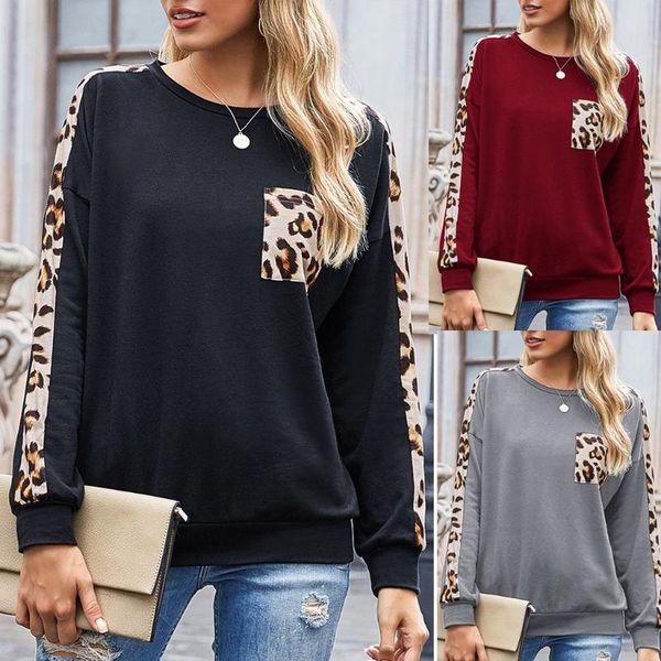 

blouse women leopard print long sleeve knitted jumper knitwear winter outwear casual round neck women's blouses & shirts, White