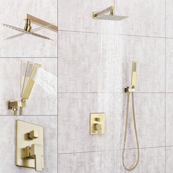 

outfit stainless steel gush over copper wire drawing golden flower is aspersed suit with embedded box into the wall bathroom shower sets