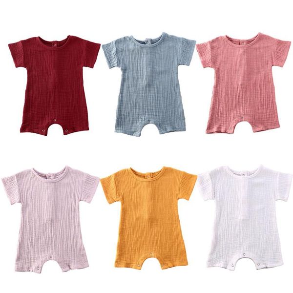 

jumpsuits summer baby girls boys clothes romper cute casual cotton linen kids little shorts sleeve jumpsuit outfits 0-24m, Blue