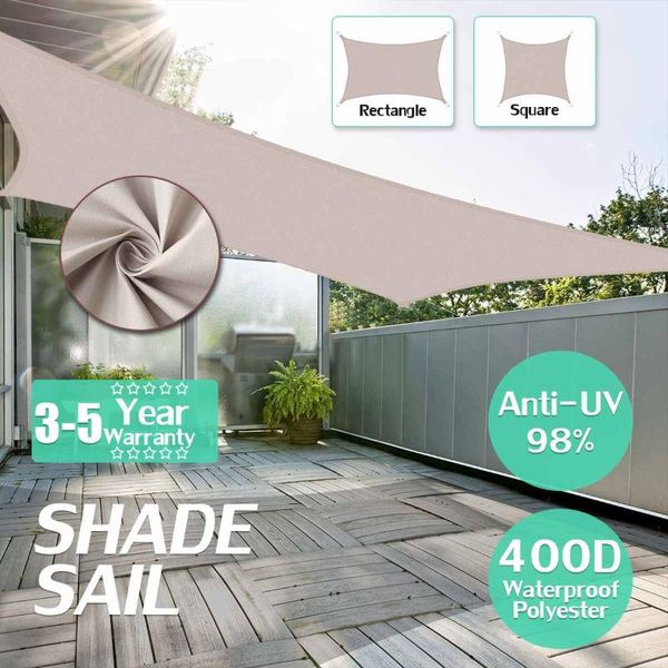 

shade 400d waterproof sun-shelter sunshade sail outdoor rectangle garden canopy yard beach awning khaki cloth