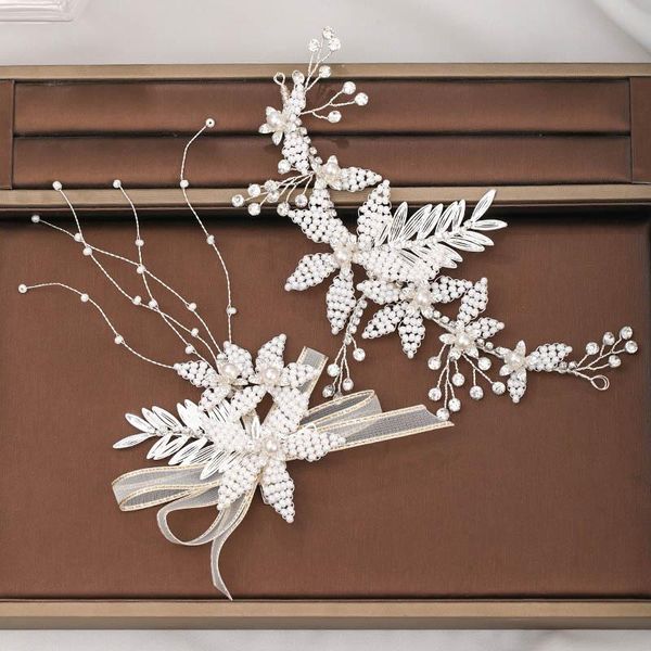 

earrings & necklace getnoivas pure white hair pin handmade hairpin pearl silver color leaves rhinestone wedding pageant accessories sl