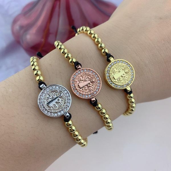 

wholesale woven bracelet women san jude charms braided rope round beads adjustable bracelets jewelry charm, Golden;silver