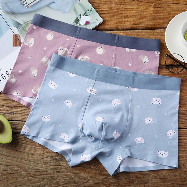 Cuecas cute animal impressão homens boxer shorts cartoon modal algodão macho underwear sem costura luz macia cor moda boxers