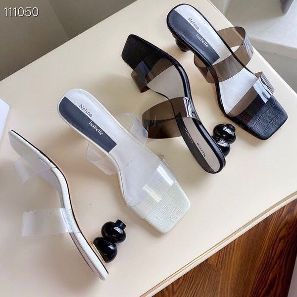 

2021 summer net red one line transparent tpu women's high thick heel sandals open toe, Black