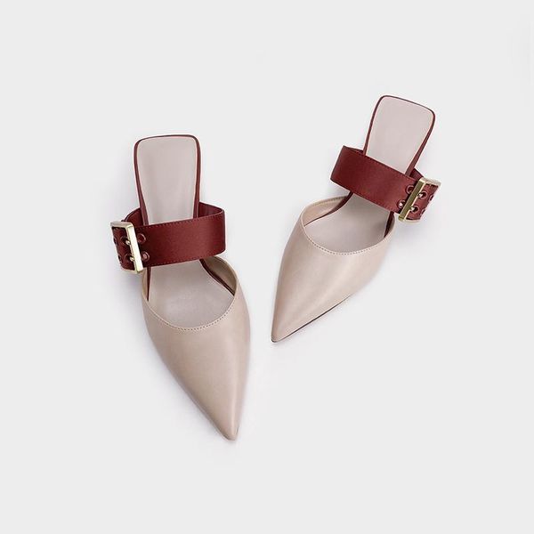 

med shoes ladies' slippers shallow square heel rivet cover toe mules for women 2021 block soft pointed basic slides hoof heels b, Black