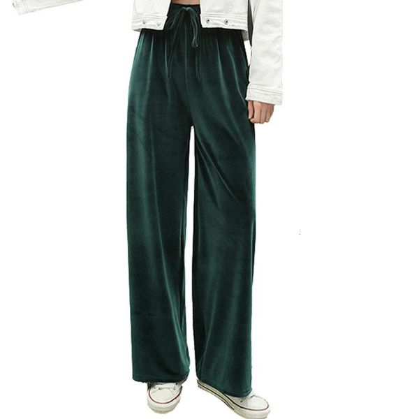 

women's pants & capris gold velvet floor length 2021 pleuche autumn winter trousers women casual bell bottom wide leg high waist, Black;white