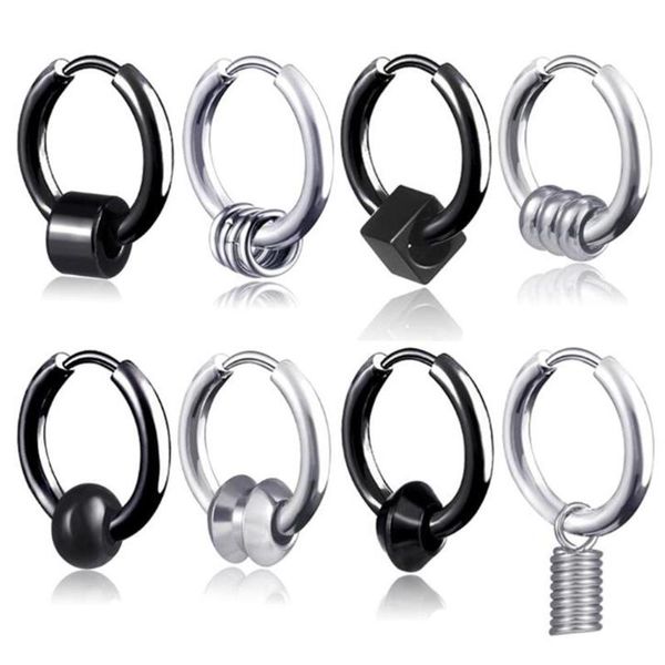 

hoop & huggie punk stainless steel small round circle huggies earrings silver color geometric pendant ear rings jewelry, Golden;silver