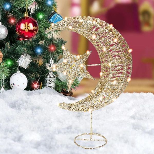 Decorações de Natal Árvore Iluminada Top Star Moon Ornament Ferro Topper Noel Navidad 2022 Xmas Decor