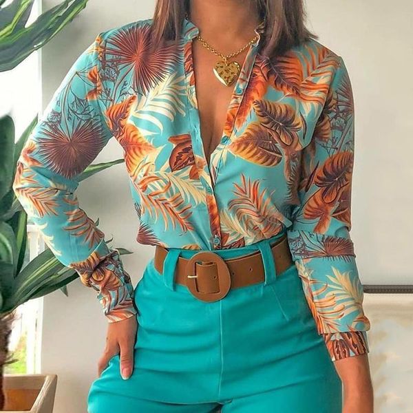 

large size loose women long sleeve buttons floral printed blouses 2021 spring and autumn shirts fashion casual blouse 2xl women's t-sh, White