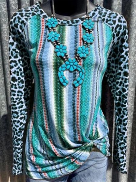 

womens contrast colors leopard tee t-shirts fashion trend round neck long sleeve casual pullover designer autumn female loose tshirt, White