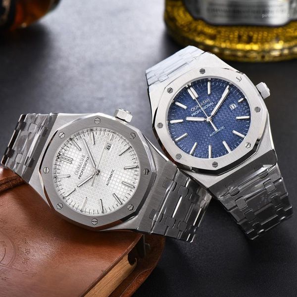 

wristwatches oumashi 41mm men's watch miyota 8215 sports automatic mechanical stainless steel blue waterproof, Slivery;brown