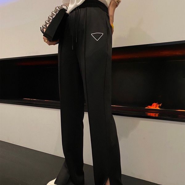 

21s autumn and new triangular standard trouser leg split straight tube floor mop casual sports pants women's fashion high street, White;black