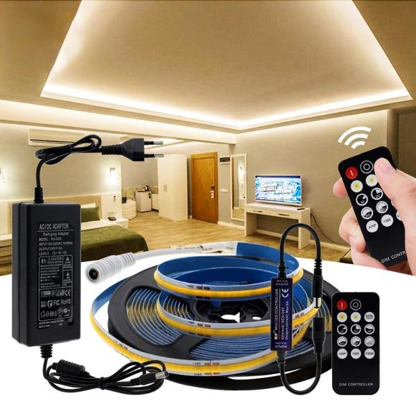 

strips dimmable led lights 24v cob strip light for decoration lighting 320 leds flexible tape 5m+rf remote control warm cold white