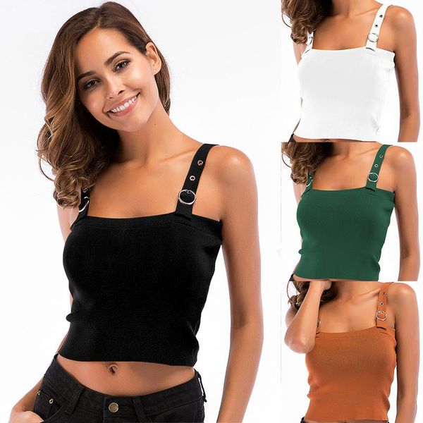 

women's tanks & camis 2021 summer solid color camisole tight cropped underwear knitted striped vest, White
