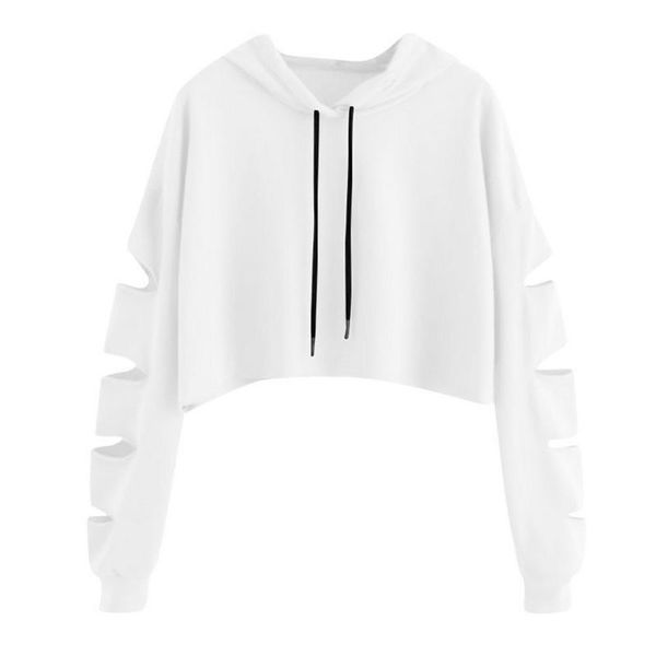

women's hoodies & sweatshirts crop sweatshirt women long sleeve hole hollow out pullover hoodie mujer harajuku, Black