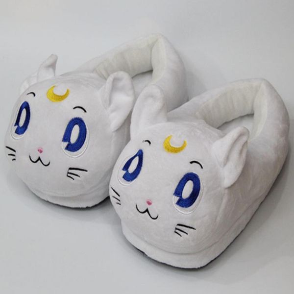 

slippers sailor moon cartoon cat soft stuffed home indoor shoes comfortable winter keep warm cotton non-slip plush women, Black