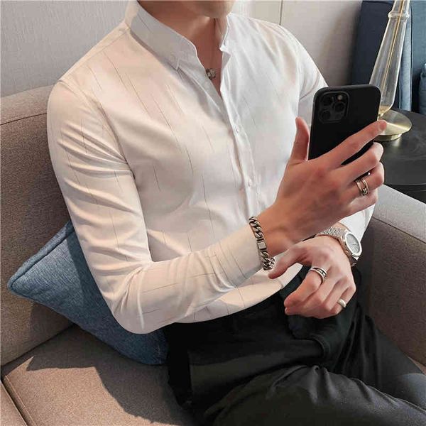 

t shirts british style long sleeve striped for men's clothes 2021 simple fine adjustment formal business wear tuxedo n3d8, White;black