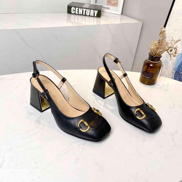 

dress shoes women's designer baotou sandals 2021 women spring and autumn thick-heeled square toe leather metal buckle rear low-hee, Black