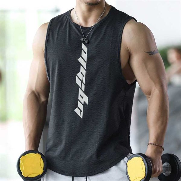 

bodybuilding sports tank men gyms fitness workout sleeveless shirt male summer loose undershirt running men vest 220114, Black;white