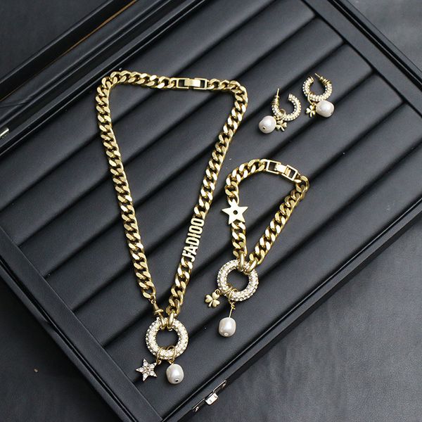 

family full diamond circle necklace bracelet star pearl earrings female, Black