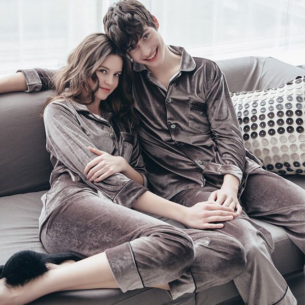 

sleepwear woman man autumn winter set sleepwear couple gold veet and pants pajamas long sleeve homewear wj7h qgin, Black;red