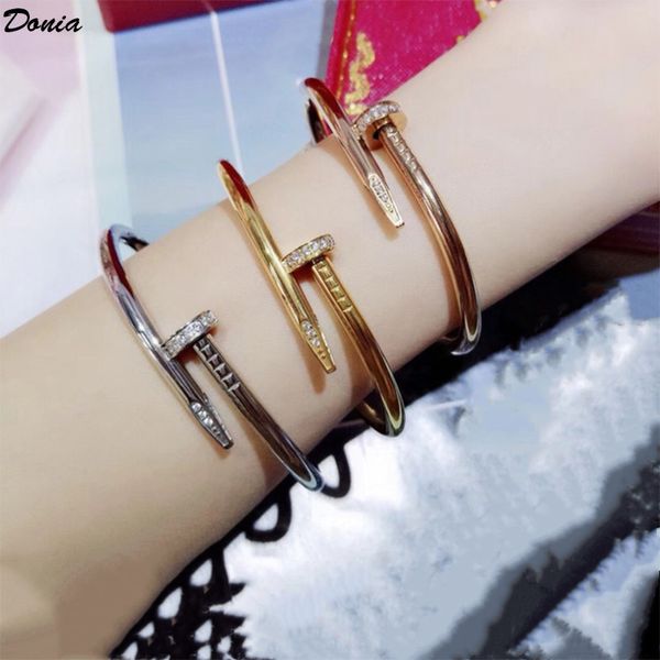 

donia jewelry party european and american fashion nails two micro-inlaid zircon titanium steel bracelet designer titanium steel bracelet, Black