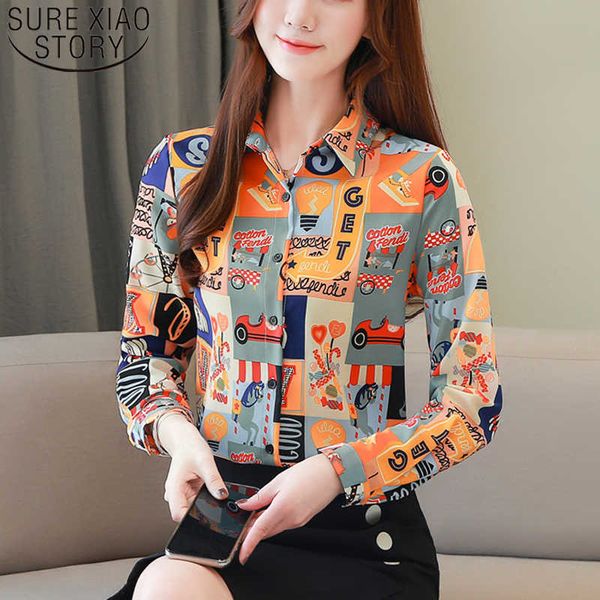 

spring hong kong style long sleeve fashion cartoon women blouse loose handsome women shirt outer wear ins 8116 50 210528, White