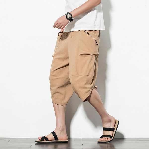 

baggy cotton men harem pants 2021 korean style vintage solid big pockets women hip hop plus size wide leg pantalone men's, Black
