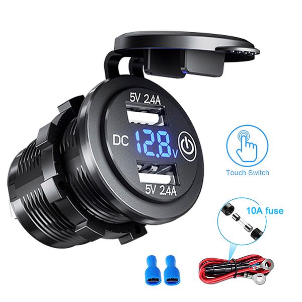 Carga rápida qc 3 0 36w carro duplo usb carregador tomada à prova dwaterproof água com interruptor de voltímetro para 12v 24v motocicleta atv barco marinho rv252o