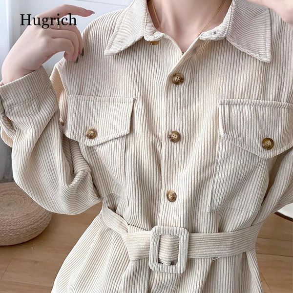 

women's jackets spring women solid corduroy batwing sleeve vintage shirt jacket with belt turn-down collar long outwear female casual, Black;brown