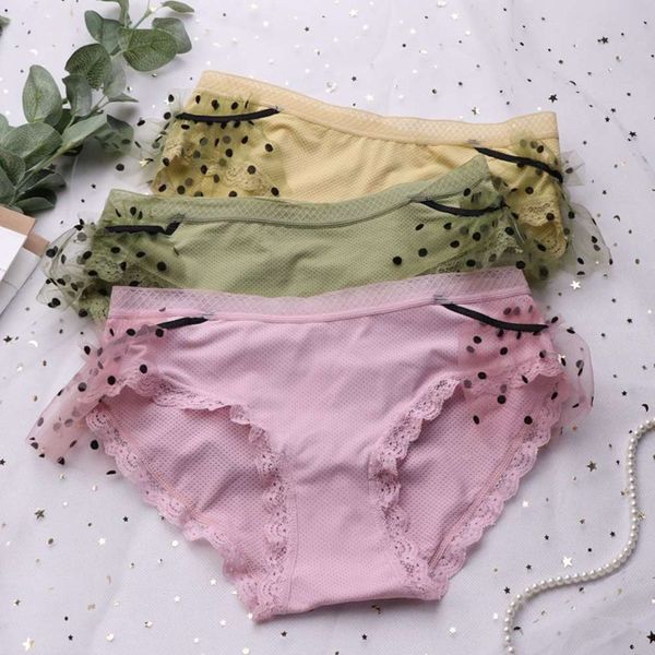 

underwear women bow panties mesh wave dot seamless underpants hollow out mid waist lingerie breathablethong string, Black;white