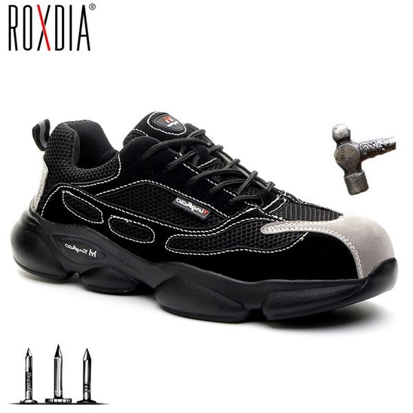 

roxdia brand lightweight steel toecap men safety shoe work outdoor breathable male female plus size 36- rxm648 211022, Black