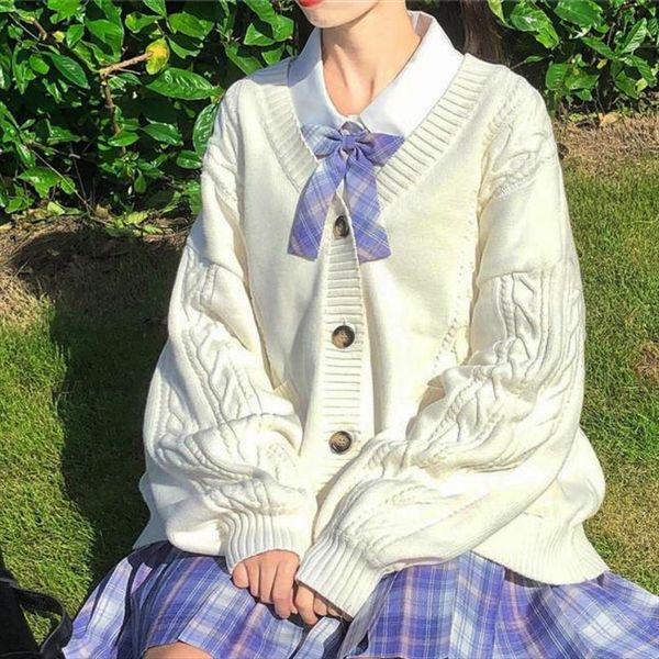 

sweet cute girl knitting womens sweater lazy college style loose sleeve harajuku jk uniform coat s 2xl, White;black