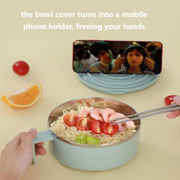 

1pc 304 stainless steel instant noodle bowl large capacity fast with lid sealed bento box noodles bowls