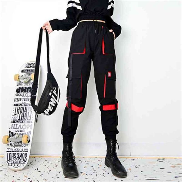 

workwear black cargo pants womens autumn winter thickened high waist cargo pants casual sports loose straight trousers, Black;white