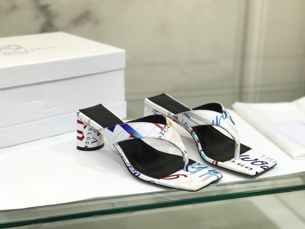 

women slippers genuine leather sqaure toe flip flops for graffti print women's outside slides 2021 shoes, Black