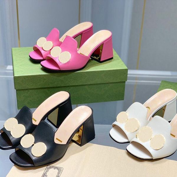 

outlet 2021 highs heeleds slipper female fashion designers slide black and white shoes sandals wear resistant sole women sandal high heel