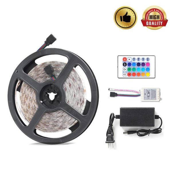 

ac100-240v led epoxy waterproof rgb light strip + remote control u.s. adapter support dimming tv backlight strips