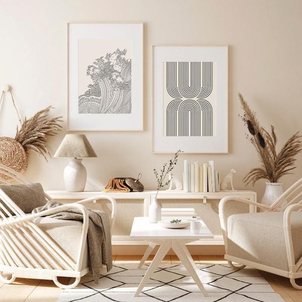 

paintings simple nordic abstract black and white lines waves minimalist wind niche art decorative painting canvas print murals