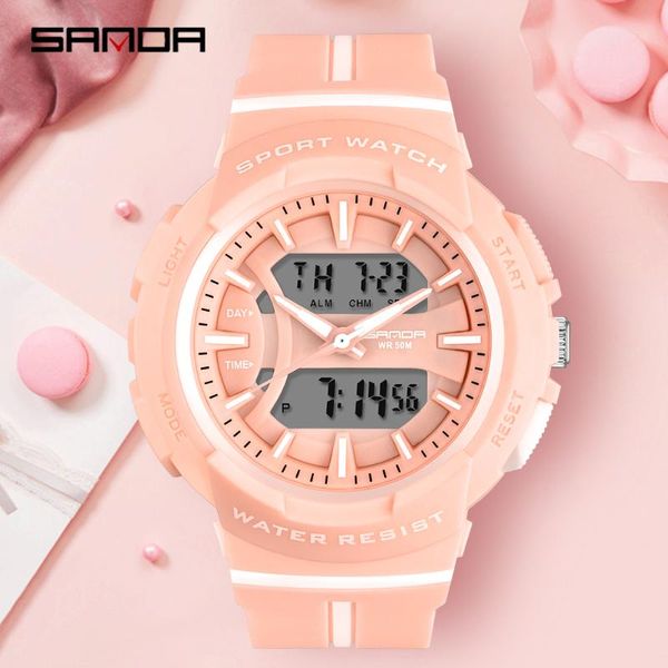 

wristwatches sanda fashion women watches electronic sport watch ladies led digital wristwatch female clock waterproof relogios masculino 300, Slivery;brown