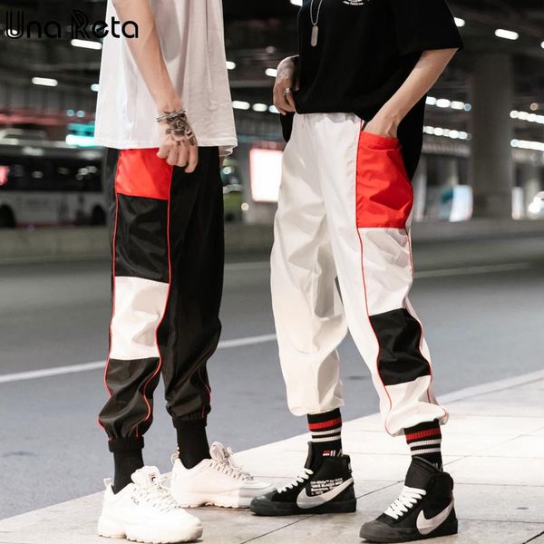 

una reta streetwear joggers men patchwork loose pants hip hop cargo elastic waist couple men's, Black