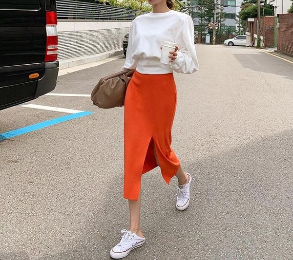 

a line knit summer short women skirts korean midi long high waist school girl vintage pleated, Black
