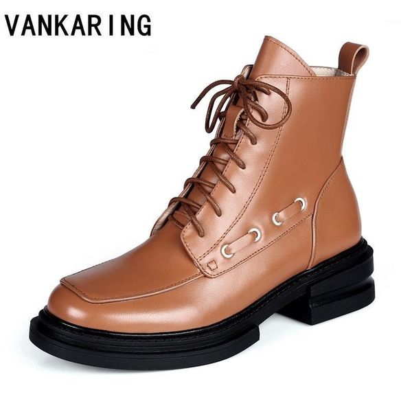 

boots spring winter women pumps lace-up european ladies shoes genuine leather thick heel ankle woman1, Black