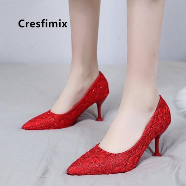 

cresfimix women cute red wedding slip on heel pumps lady beige mesh party shoes femmes hauts talons e5046 dress, Black