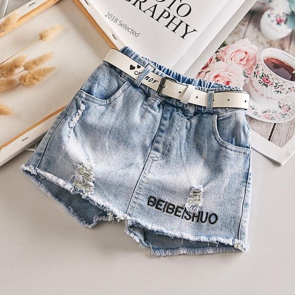 

shorts girls denim summer 2021 korean clothes baby children hole all-match culottes pants 1-12 age clothing, Black