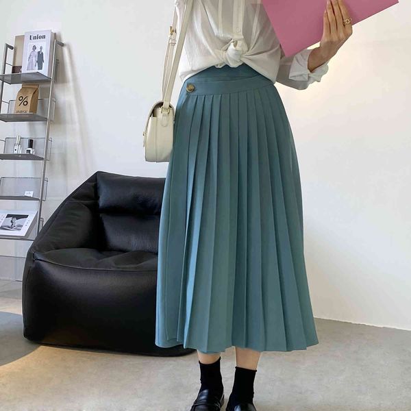 

skirt 2021 summer front a-line design elegant waist long femme women skirt faldas jupe saia, Black