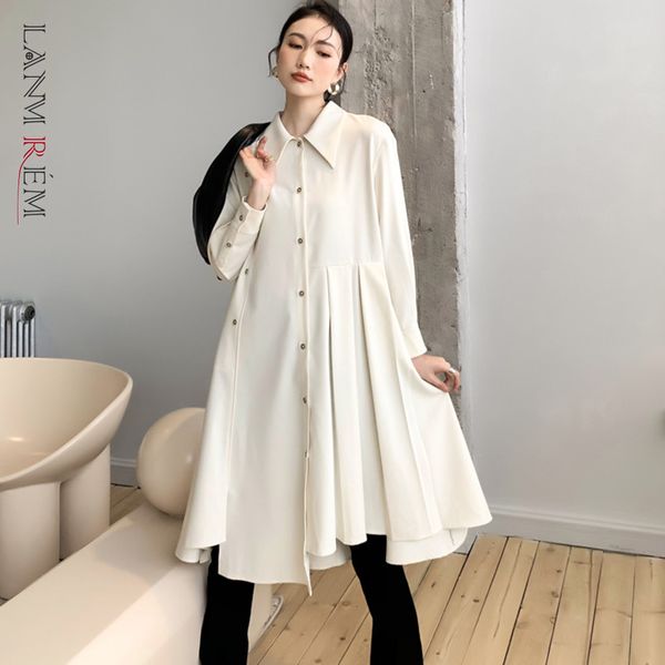 

spring dress women long sleeve plus size white button dresses turn down collar ladies streewear clothes 2a3305 210507, Black;gray